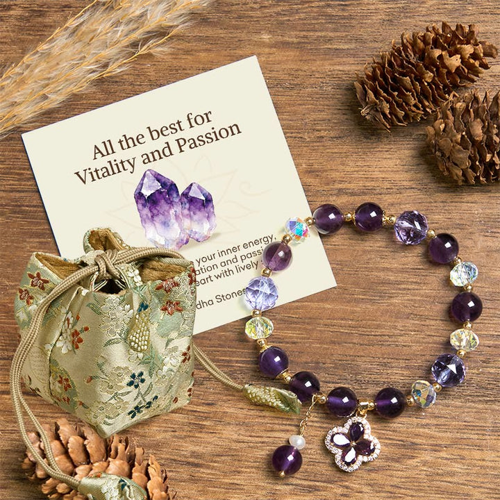 Buddha Stones "All the best for Calm and Wisdom" Amethyst Flower Bracelet Includes Gift Message Card - Amethyst(Spiritual Awareness♥Inner Peace) - Deluxe Gift Bag (+$9.59) - image 7