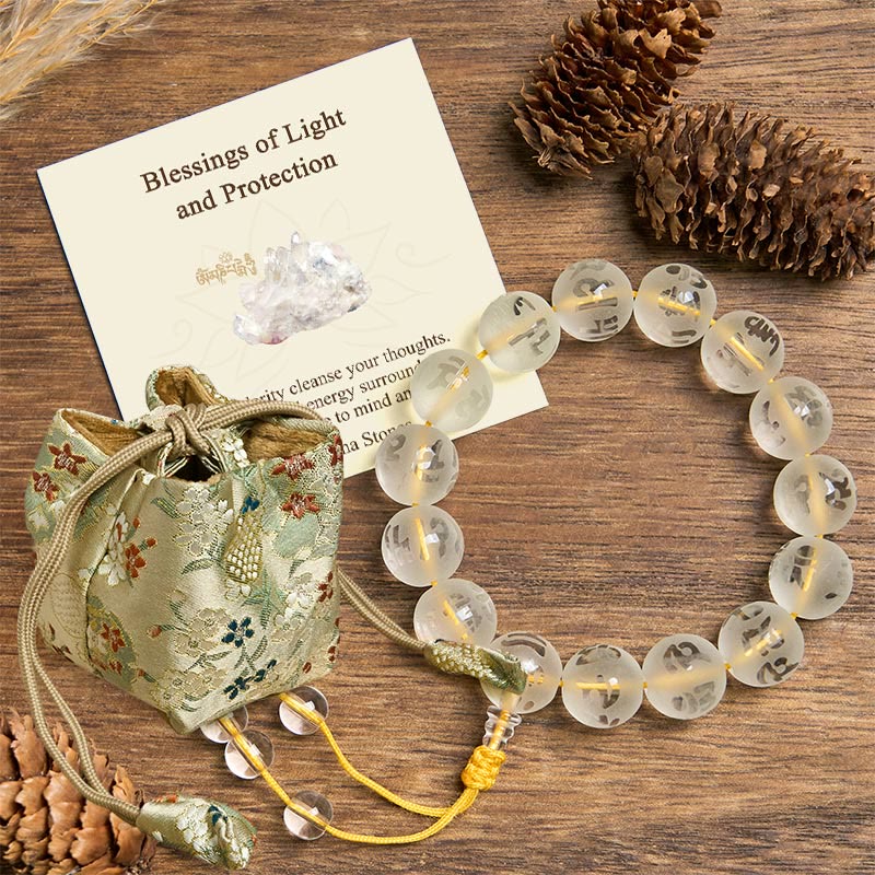 Buddha Stones "Blessings of Light and Protection" White Crystal Bracelet Includes Gift Message Card - White Crystal(Synthetic)(Protection♥Healing) - 14mm - Deluxe Gift Bag (+$9.59) - image 6