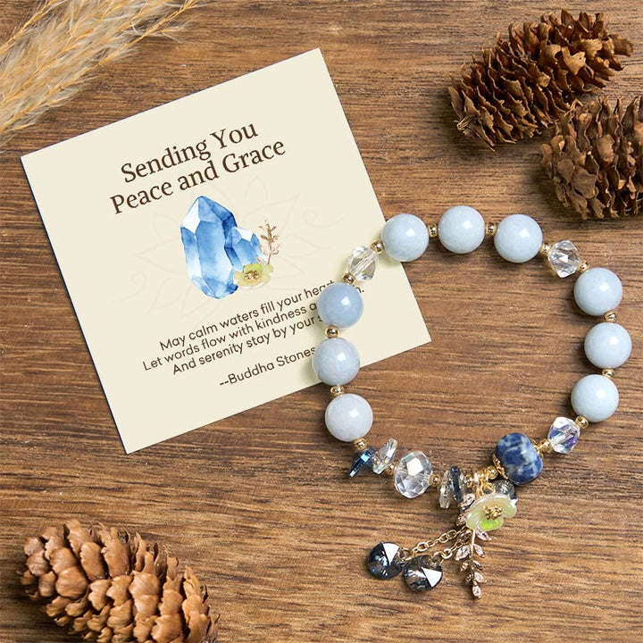 Buddha Stones "Sending You Peace and Grace" Blue Crystal Flower Bracelet Includes Gift Message Card - Blue Crystal(Wrist Circumference 14-16cm) - Standard Gift Box - image 0