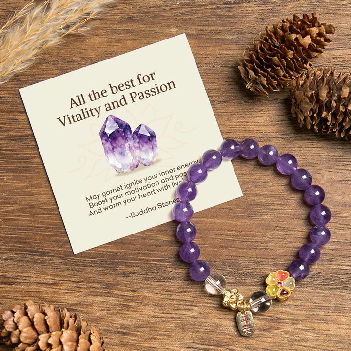 Buddha Stones "All the best for Calm and Wisdom" Amethyst Safe Bracelet Includes Gift Message Card - Amethyst(Wrist Circumference: 14-17cm) - Standard Gift Box - image 0