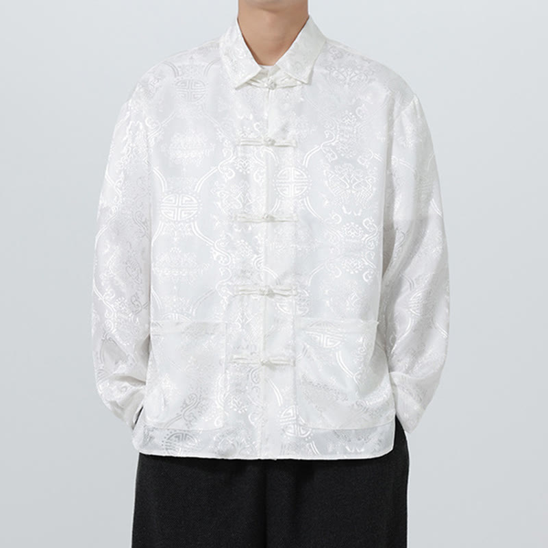 Buddha Stones Spring Jacquard Lapel Long Sleeve Men's Tang Suit Frog-Button Jacket With Pockets - image 28