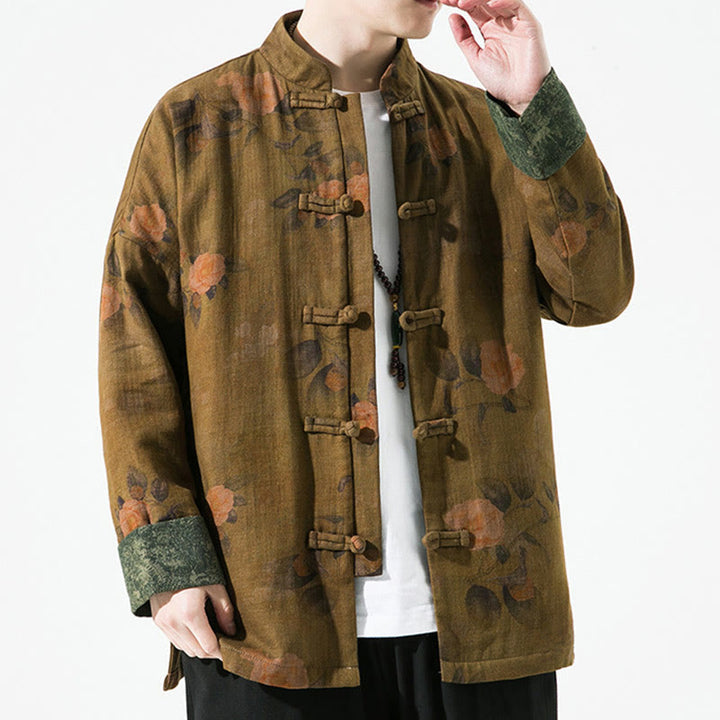 Buddha Stones Spring Printed Floral Pattern Men's Chinese Frog-button Long Sleeve Cotton Jacket - image 15