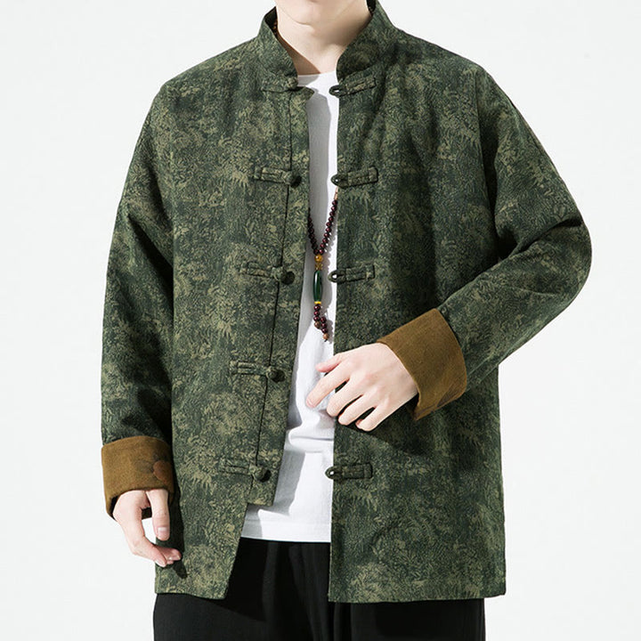 Buddha Stones Spring Printed Floral Pattern Men's Chinese Frog-button Long Sleeve Cotton Jacket - image 5