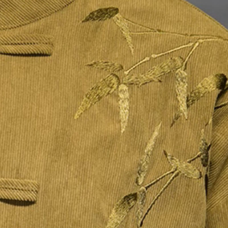 Buddha Stones Spring Chinese Embroidered Bamboo Men's Frog-button Long Sleeve Cotton Corduroy Jacket - image 15