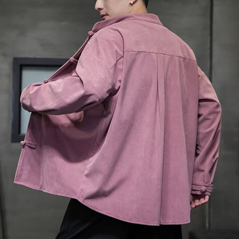 Buddha Stones Spring Chinese Embroidered Bamboo Men's Frog-button Long Sleeve Cotton Corduroy Jacket - image 24