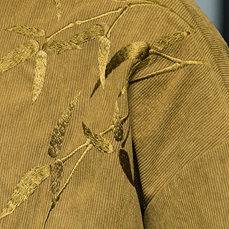 Buddha Stones Spring Chinese Embroiderd Bamboo Men's Frog-button Long Sleeve Cotton Corduroy Jacket - image 16