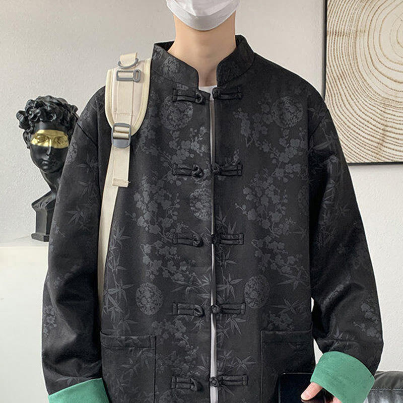 Buddha Stones Fall Jacquard Bamboo Frog-button Long Sleeve Men's Cotton Jacket With Pockets - image 8