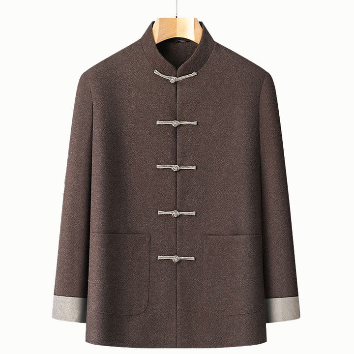 Buddha Stones Men's Fall Pure Color Frog-button Long Sleeve Cotton Tang Suit Jacket With Pockets - Sienna - US/UK/AU42，EU52 (3XL) - image 2