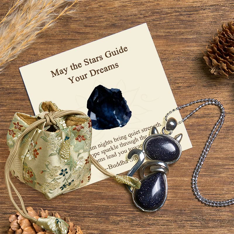 Buddha Stones "May the Stars Guide Your Dreams" Cat Sandstone Necklace Includes Gift Message Card - Blue Sandstone - Deluxe Gift Bag (+$9.59) - image 5