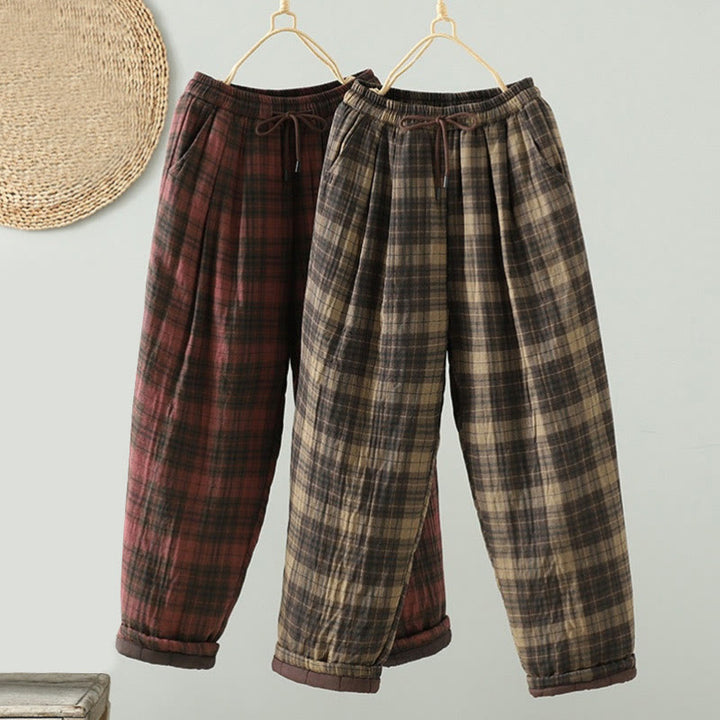 Buddha Stones Multi-color Plaid Pattern Cotton-padded Women's Harem Thermal Pants With Pockets - image 15