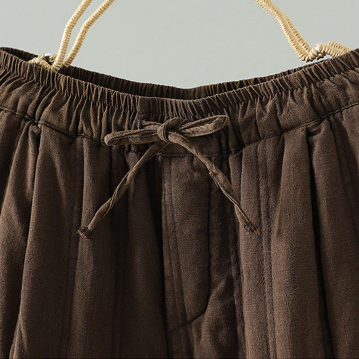 Buddha Stones Daily Plain Drawstring Design Women's Harem Elastic Waist Cotton Pants With Pockets - image 1