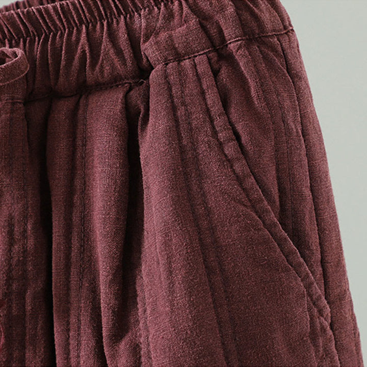 Buddha Stones Daily Plain Drawstring Design Women's Harem Elastic Waist Cotton Pants With Pockets - image 11