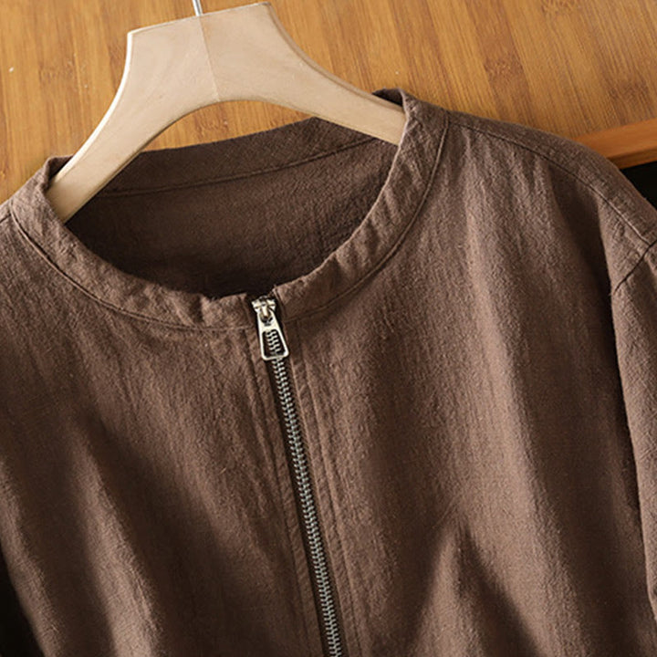 Buddha Stones Women's Cotton Zipper Design Double Layer Long Sleeve Jacket With Pockets - image 24