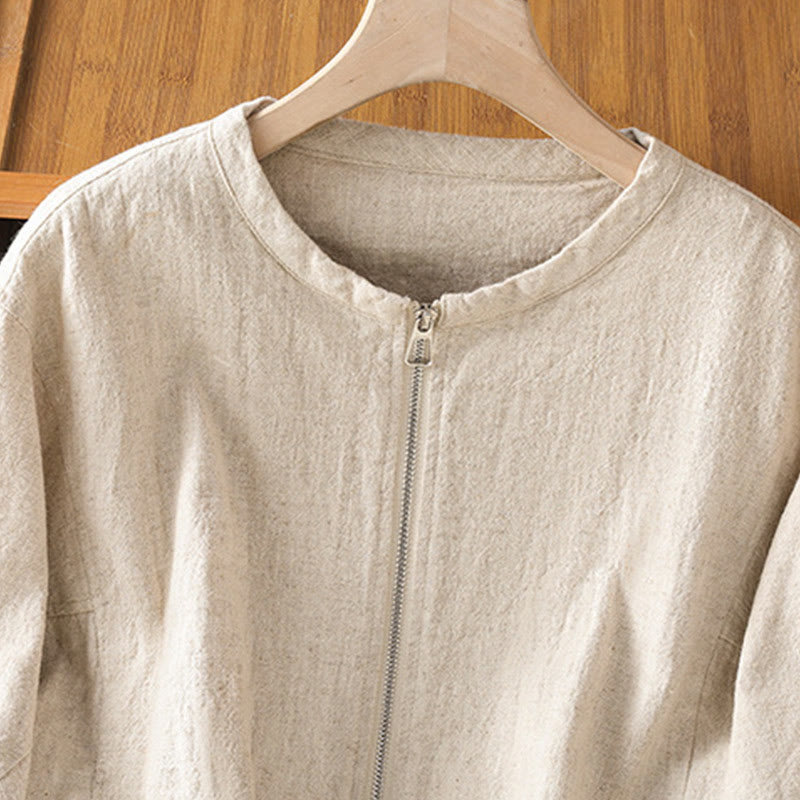 Buddha Stones Women's Cotton Zipper Design Double Layer Long Sleeve Jacket With Pockets - image 11