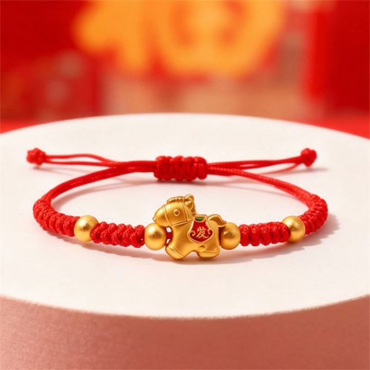 Buddha Stones Chinese Zodiac Year Of The Horse Get Rich Charm Red String Strength Bracelet - Red String(Wrist Circumference: 12-22 cm) - image 0