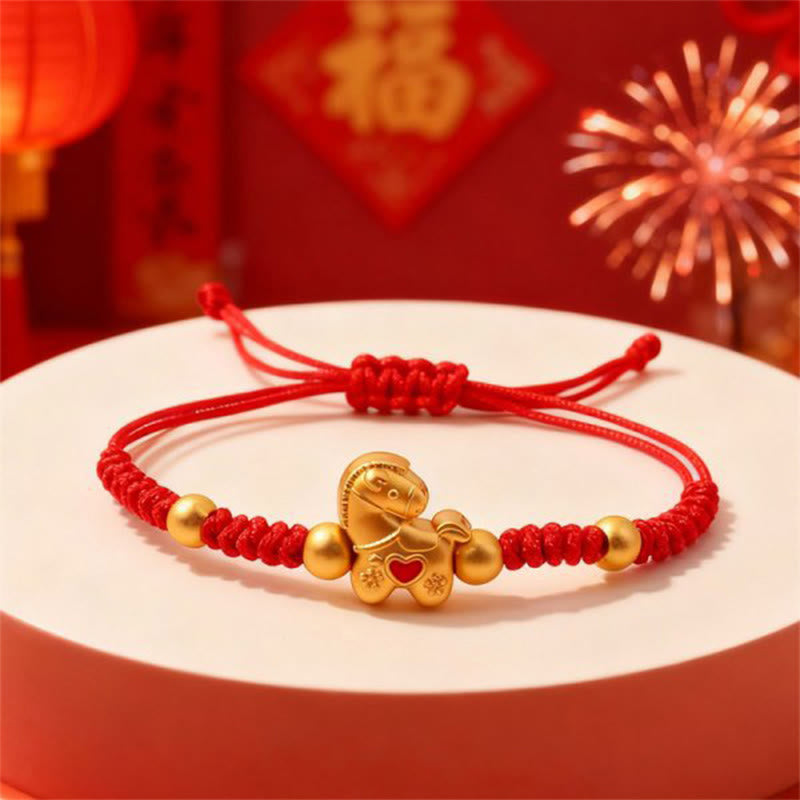 Buddha Stones Year Of The Horse Heart Design Red String Braided Luck Bracelet - Red String(Wrist Circumference: 12-22 cm) - image 0