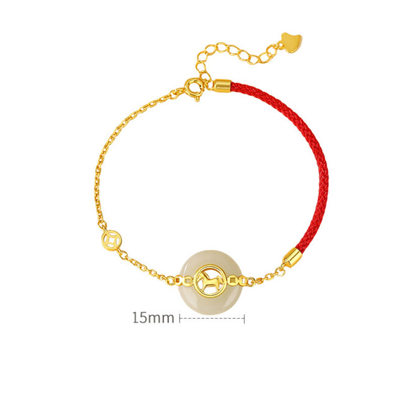 Buddha Stones 925 Sterling Silver Hetian Jade Peace Buckle Year Of The Horse Red String Bracelet - image 5