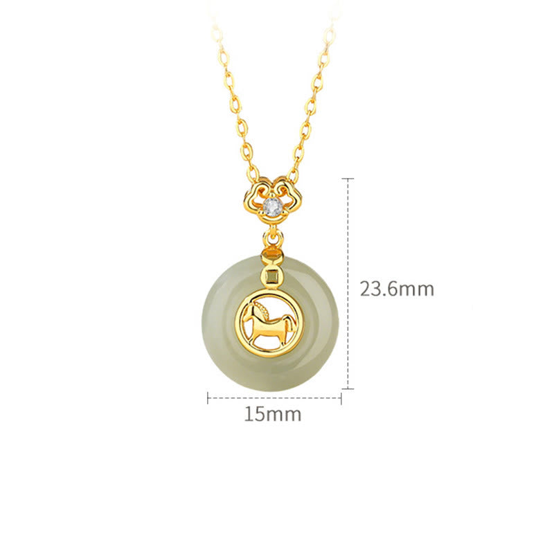 Buddha Stones 925 Sterling Silver Hetian Jade Year Of The Horse Peace Buckle Luck Necklace Pendant - image 6