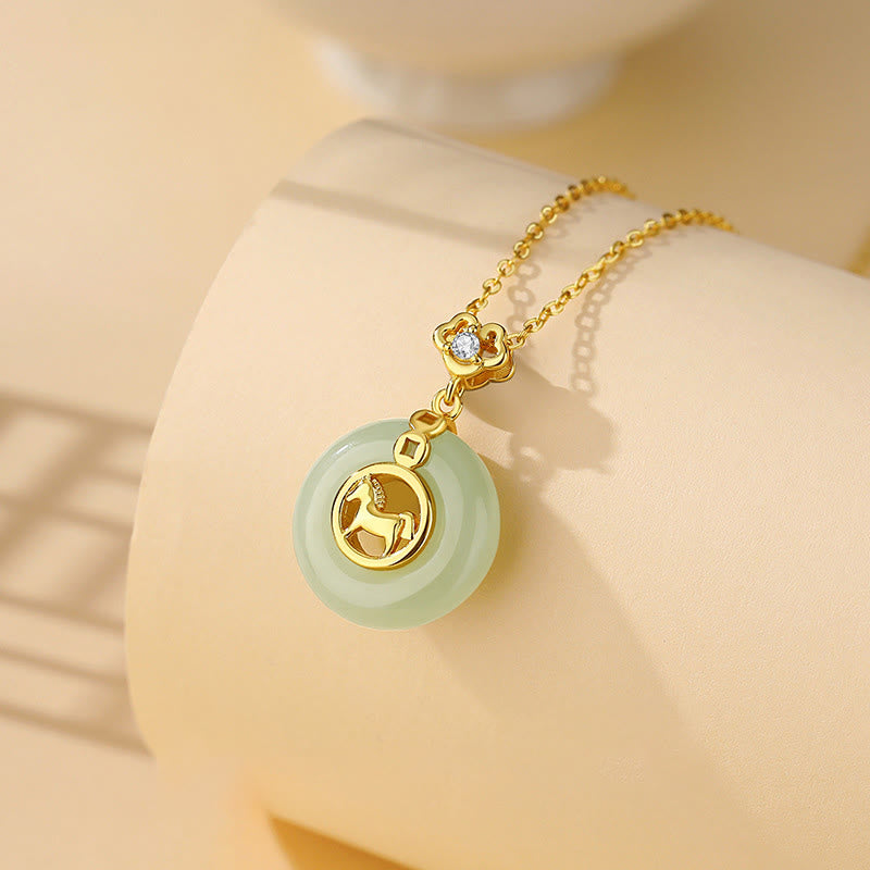 Buddha Stones 925 Sterling Silver Hetian Jade Peace Buckle Year Of The Horse Red String Bracelet - image 11