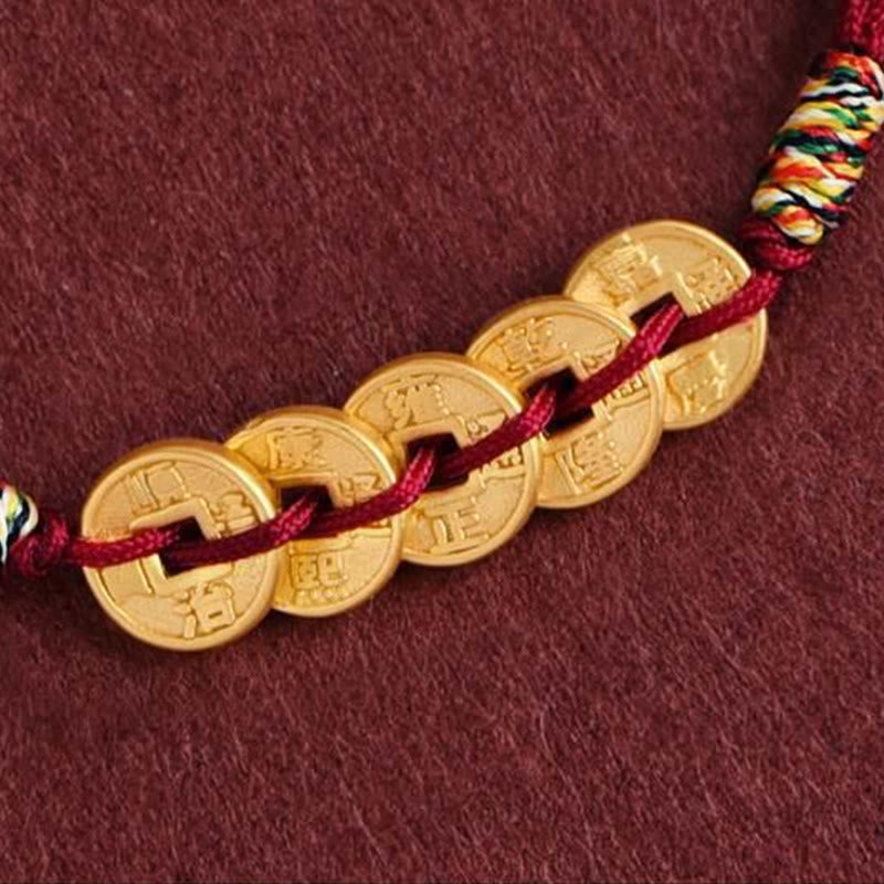 Buddha Stones Five Copper Coins Design Braided String Protection Bracelet Anklet - image 6