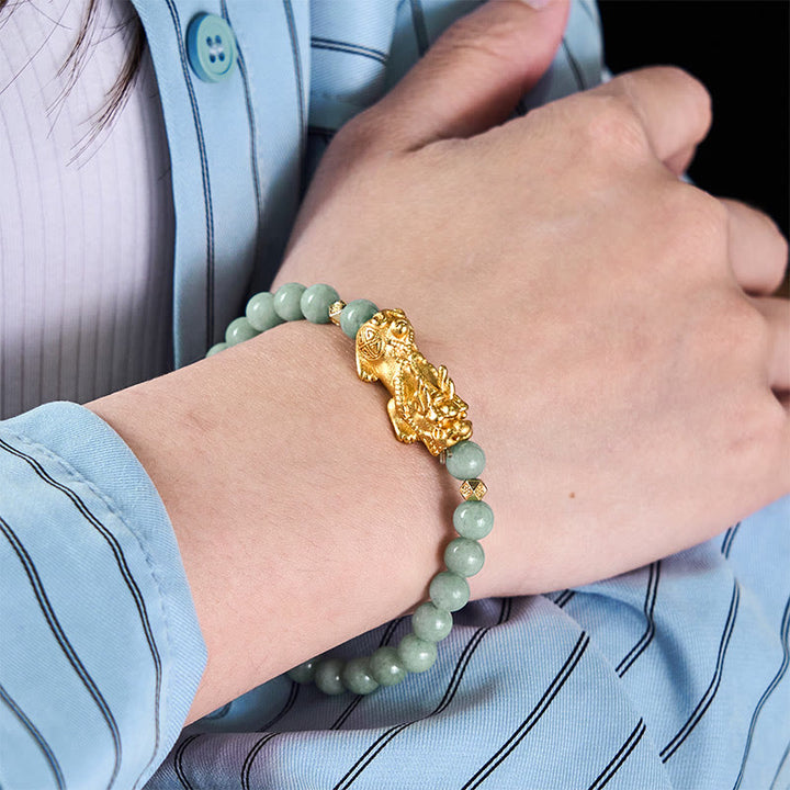 Buddha Stones Golden Pi Xiu Charm Jade Luck Prosperity Beaded Bracelet - image 13