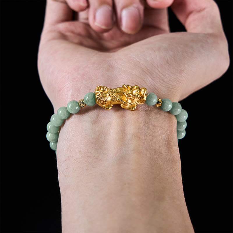Buddha Stones Golden Pi Xiu Charm Jade Luck Prosperity Beaded Bracelet - image 14