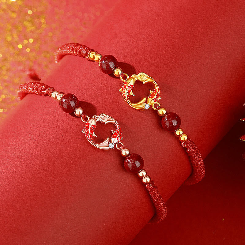 Buddha Stones 925 Sterling Silver Plated 18k Gold Koi Fish Cinnabar Red String Connection Bracelet - image 5