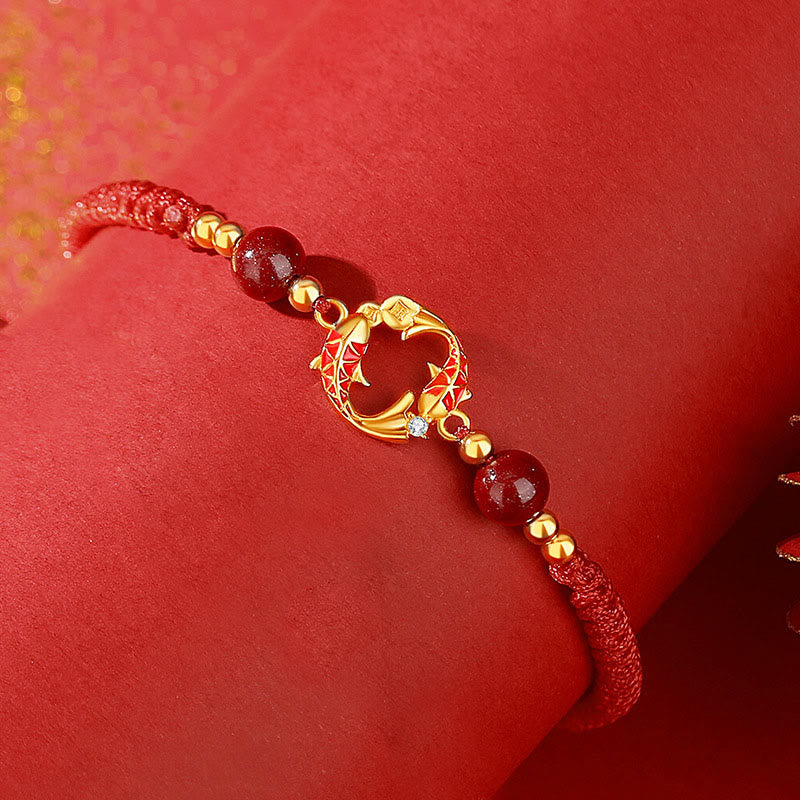 Buddha Stones 925 Sterling Silver Plated 18k Gold Koi Fish Cinnabar Red String Connection Bracelet - Golden Koi Fish Bracelet - image 4