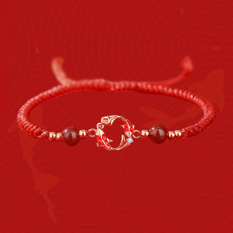 Buddha Stones 925 Sterling Silver Plated 18k Gold Koi Fish Cinnabar Red String Connection Bracelet - image 1