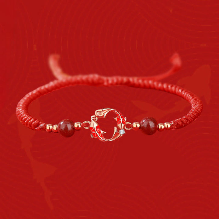Buddha Stones 925 Sterling Silver Plated 18k Gold Koi Fish Cinnabar Red String Connection Bracelet - image 1