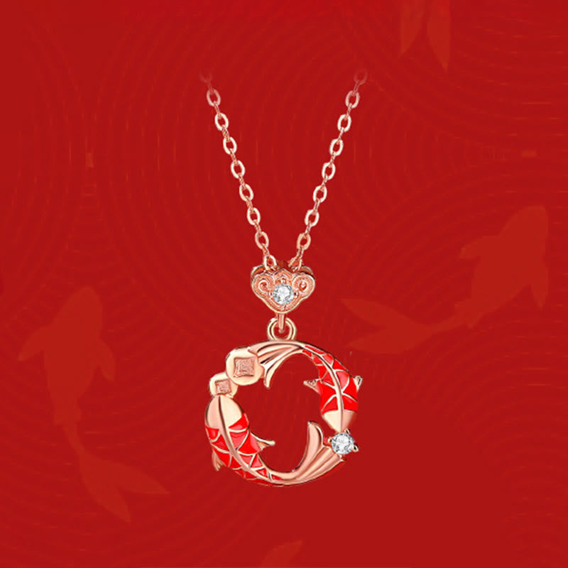 Buddha Stones 925 Sterling Silver Plated 18k Gold Double Koi Fish Blessing Necklace Pendant - image 1