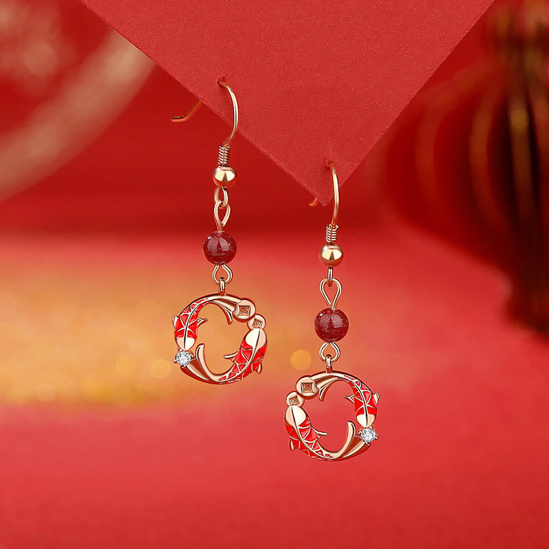 Buddha Stones 925 Sterling Silver Plated 18k Gold Koi Fish Symbol Design Protection Earrings - Koi Fish Earrings - image 0