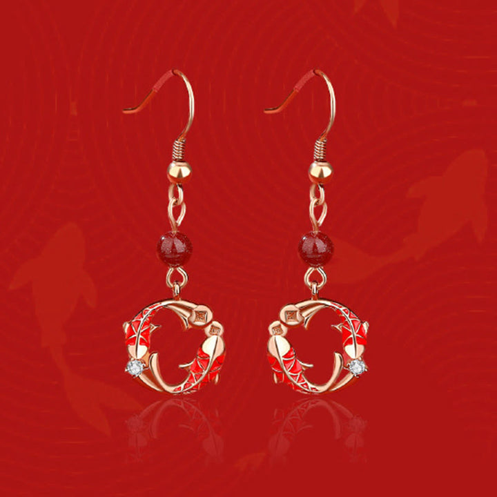 Buddha Stones 925 Sterling Silver Plated 18k Gold Koi Fish Symbol Design Protection Earrings - image 1