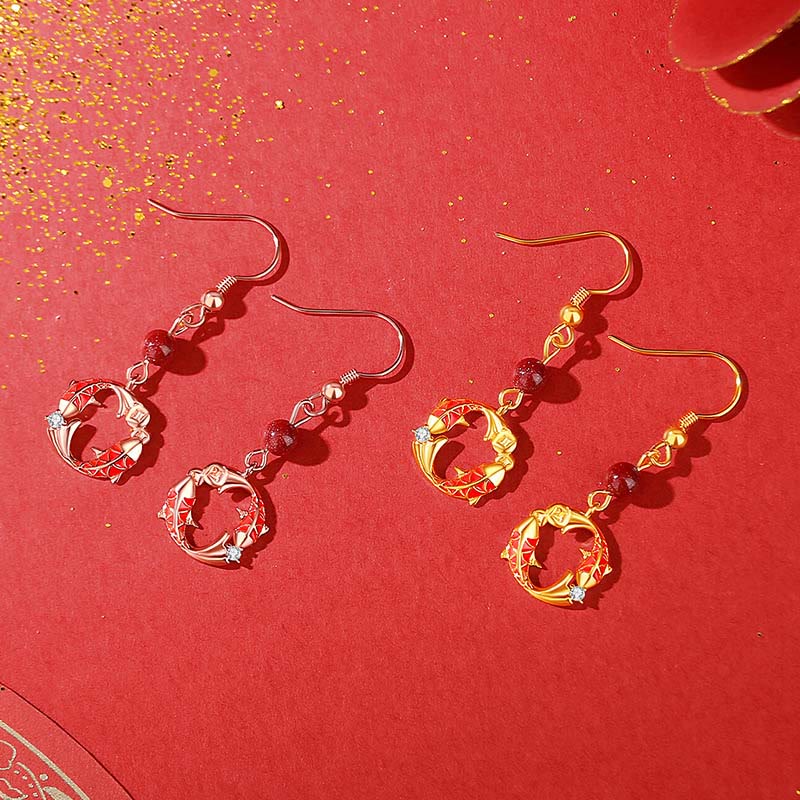 Buddha Stones 925 Sterling Silver Plated 18k Gold Koi Fish Symbol Design Protection Earrings - image 4