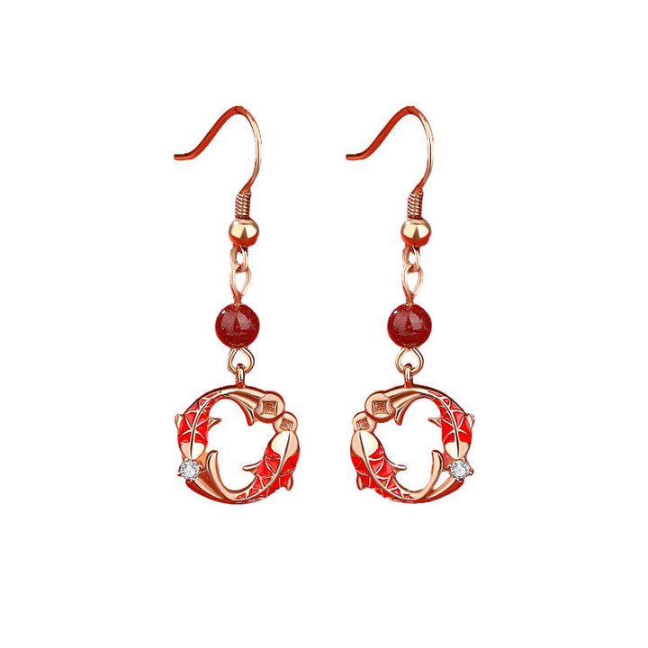 Buddha Stones 925 Sterling Silver Plated 18k Gold Double Koi Fish Blessing Necklace Pendant - image 15