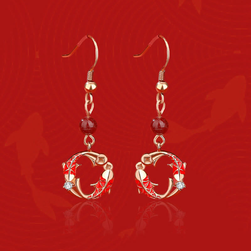 Buddha Stones 925 Sterling Silver Plated 18k Gold Koi Fish Symbol Design Protection Earrings - image 1