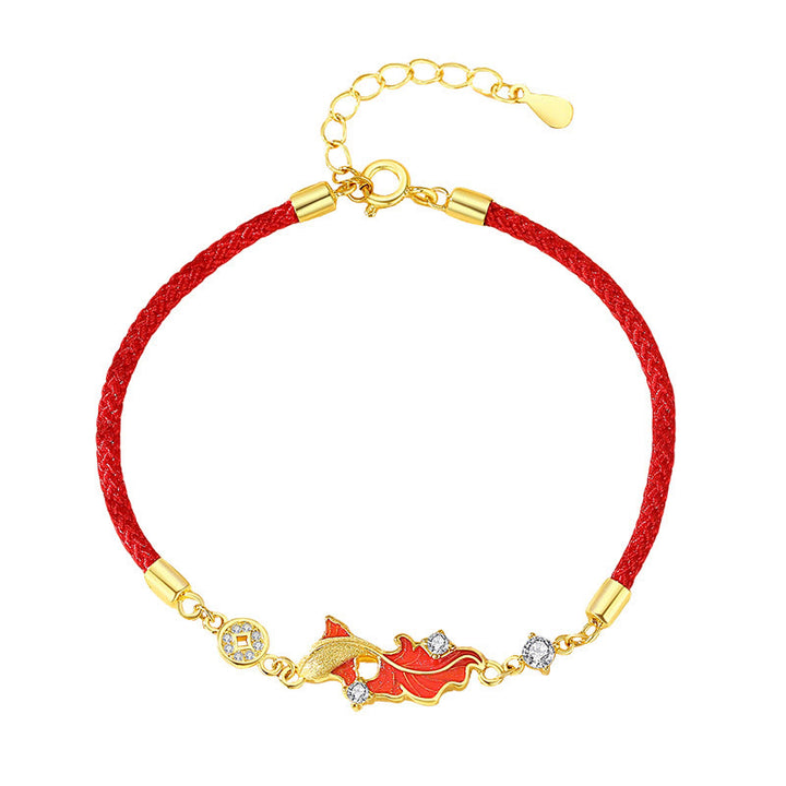Buddha Stones 925 Sterling Silver Koi Fish Design Red String Blessing Bracelet - image 3