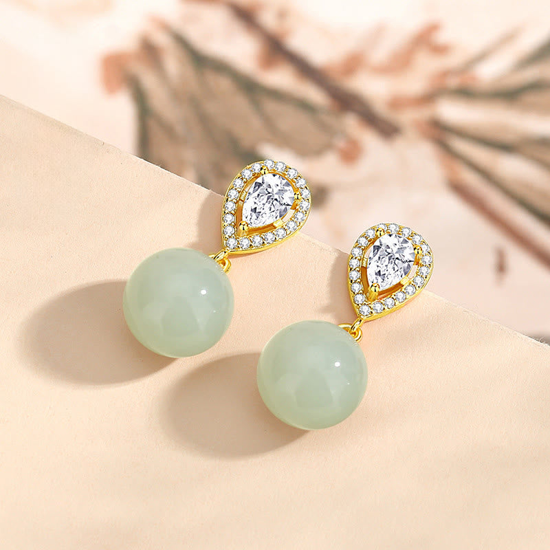 Buddha Stones 925 Sterling Silver Waterdrop Design Hetian Jade Bead Prosperity Earrings - image 2