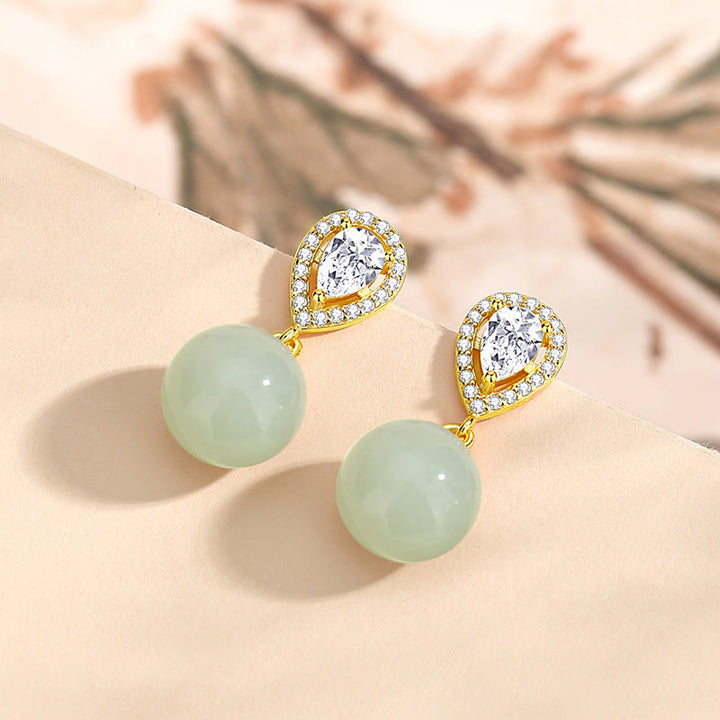 Buddha Stones 925 Sterling Silver Waterdrop Design Hetian Jade Bead Prosperity Earrings - image 2