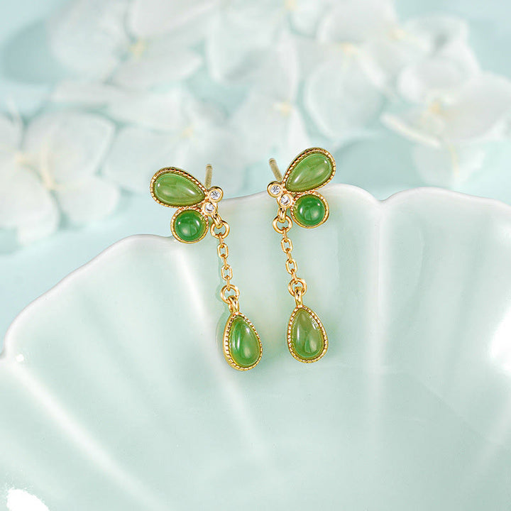 Buddha Stones 925 Sterling Silver Leaves Engraved Green Jasper Protection Bracelet Bangle - 925 Sterling Silver Earrings - image 15