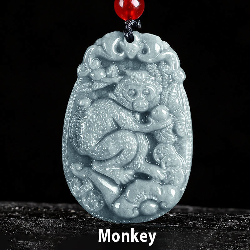 Buddha Stones Chinese Zodiac Jade Year of the Horse Luck Rope Necklace Pendant - Monkey - image 18