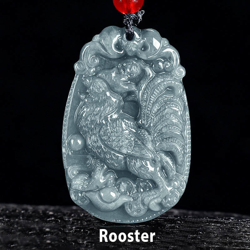 Buddha Stones Chinese Zodiac Jade Year of the Horse Luck Rope Necklace Pendant - Rooster - image 19