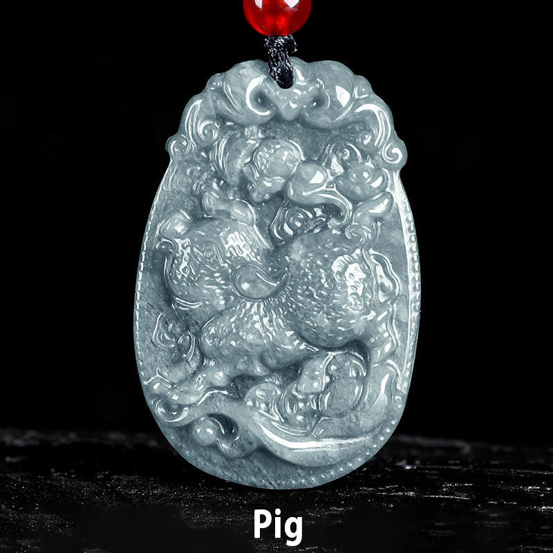 Buddha Stones Chinese Zodiac Jade Year of the Horse Luck Rope Necklace Pendant - Pig - image 21