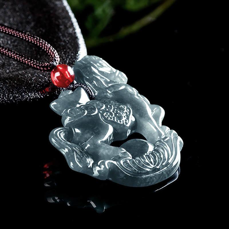 Buddha Stones Year of the Horse Jade Ingot Luck Prosperity Rope Necklace Pendant - image 3