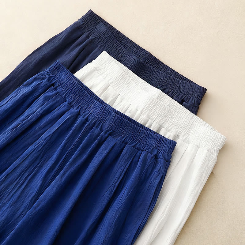 Buddha Stones Commute Solid Color Women's Harem Elastic Waist Cotton 7-8 Length Pants With Pockets - image 14