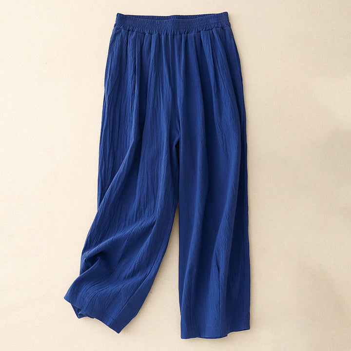 Buddha Stones Commute Solid Color Women's Harem Elastic Waist Cotton 7-8 Length Pants With Pockets - image 4