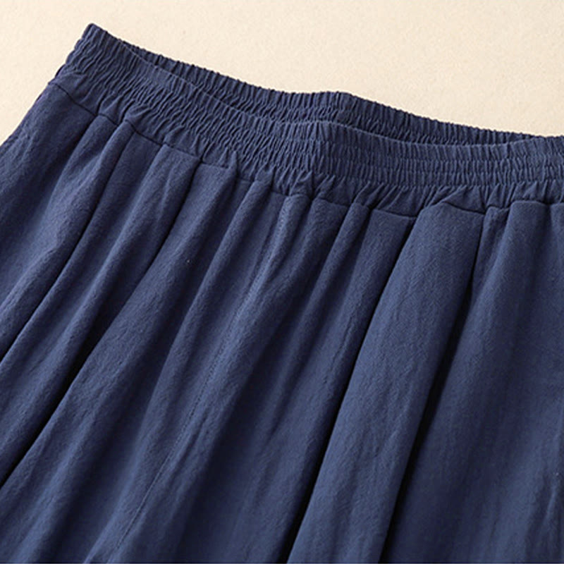 Buddha Stones Commute Solid Color Women's Harem Elastic Waist Cotton 7-8 Length Pants With Pockets - image 1