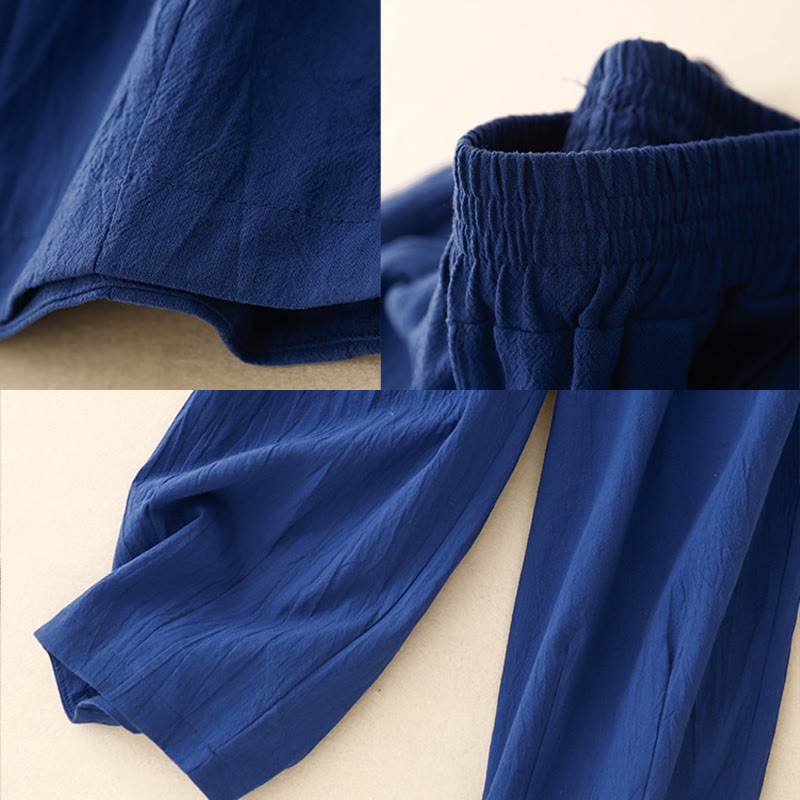 Buddha Stones Commute Solid Color Women's Harem Elastic Waist Cotton 7-8 Length Pants With Pockets - image 9