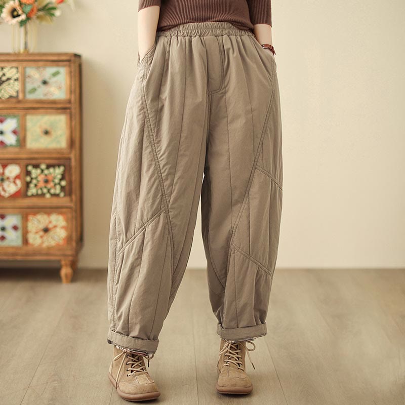 Buddha Stones Winter Plain High Waist Cotton Women's Harem Thermal Elastic Waist Pants With Pockets - image 0