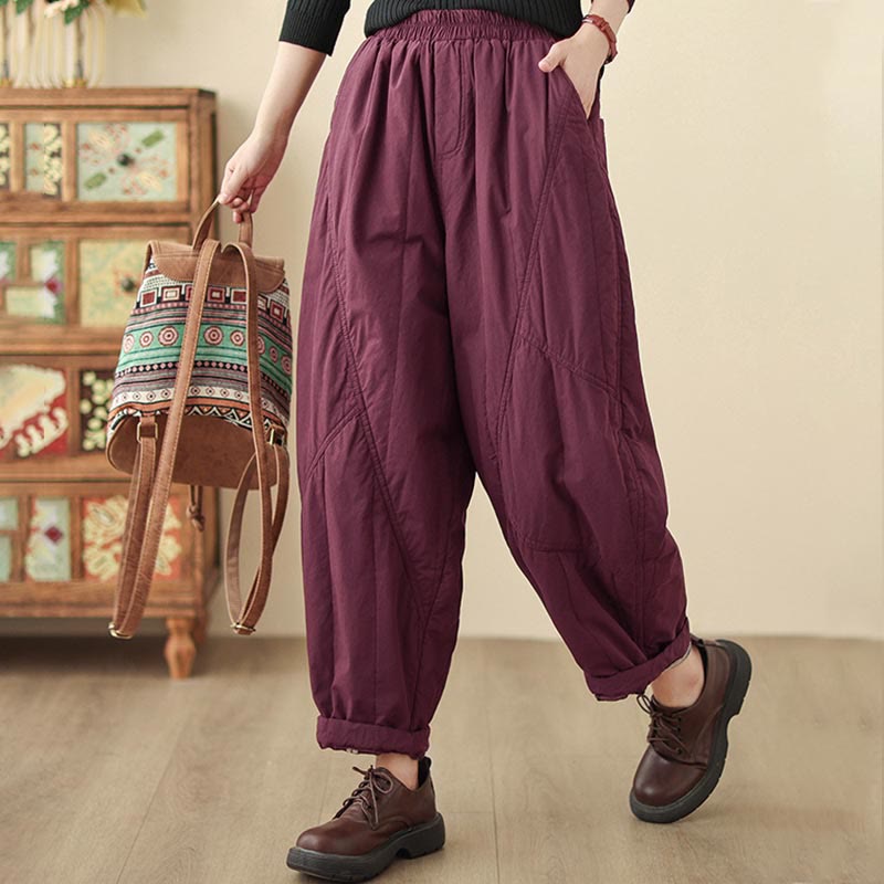 Buddha Stones Winter Plain High Waist Cotton Women's Harem Thermal Elastic Waist Pants With Pockets - image 22